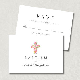 Cartons Réponse Élégant culte floral rose croix Baptême