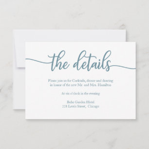 Cartons Réponse Elegant Dusty Blue Calligraphy Détails du Mariage