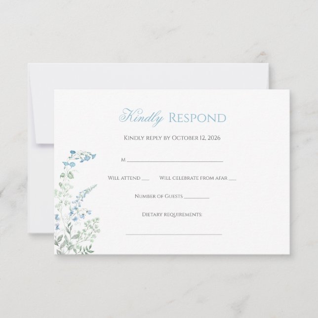 Cartons Réponse Elegant Dusty blue Floral Calligraphy (Devant)