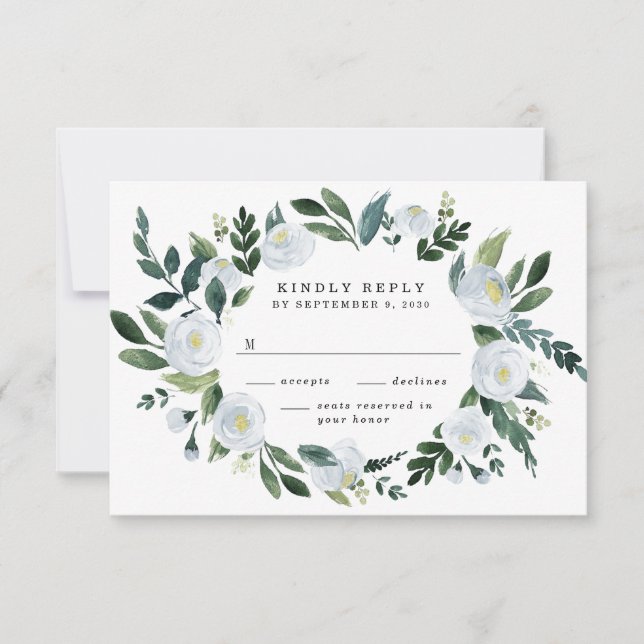 Cartons Réponse Elégant Dusty Blue Floral Rustic Garden Mariage (Devant)