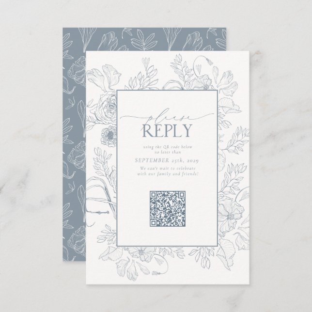 Cartons Réponse Elegant Dusty Blue Mariage QR Code S'il vous plaît (Devant / Derrière)