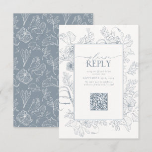 Cartons Réponse Elegant Dusty Blue Mariage QR Code S'il vous plaît