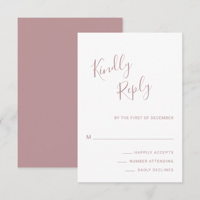 Cartons Réponse Elégant Dusty Rose Mariage moderne (Devant / Derrière)
