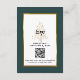 Cartons Réponse Élégant Emerald Gold Winter Wedding QR Code