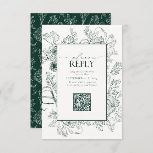 Cartons Réponse Élégant Emerald Green Mariage QR Code S'il vous pl