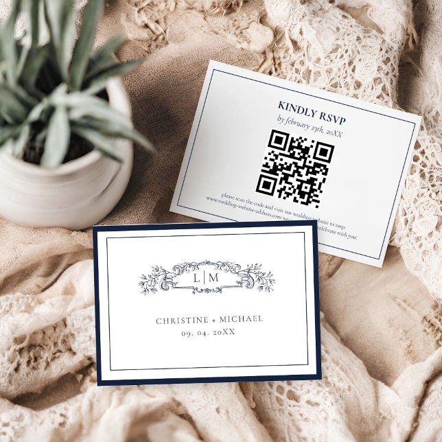 Cartons Réponse Elégant et chic Marine Blue Crest mariage (Créateur téléchargé)