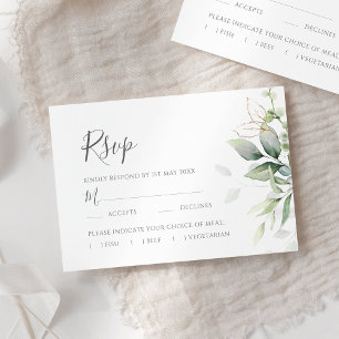 Cartons Réponse Elégant Eucalyptus Feuille Mariage or vert