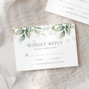 Cartons Réponse Elégant Eucalyptus Feuille Mariage or vert