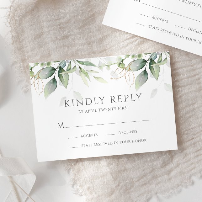 Cartons Réponse Elégant Eucalyptus Feuille Mariage or vert (Créateur téléchargé)