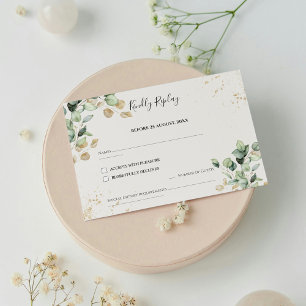 Cartons Réponse Elégant Eucalyptus Feuilles & Gold Accents Mariage