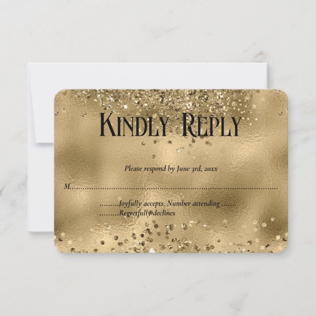 Cartons Réponse Elégant Faux Gold Parties scintillant & Foil Weddi (Devant)