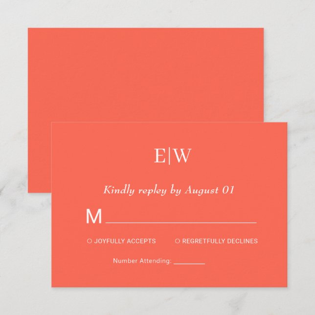 Cartons Réponse Élégant Flare simple au néon avec Mariage Monogram (Devant / Derrière)