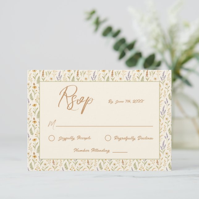 Cartons Réponse Elégant Fleur sauvage aquarelle Mariage floral (Debout devant)