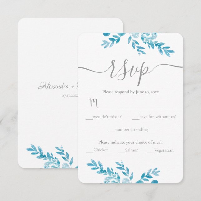 Cartons Réponse Élégant Floral Blue Grey Mariage traditionnel (Devant / Derrière)