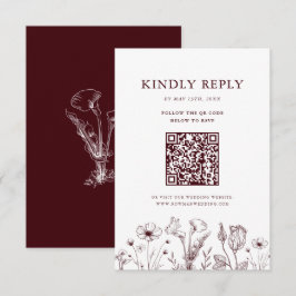 Cartons Réponse Elegant Floral Burgundy Wedding QR Code
