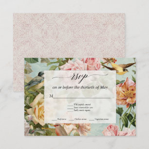 Cartons Réponse Elégant floral français blush aqua roses oiseaux R