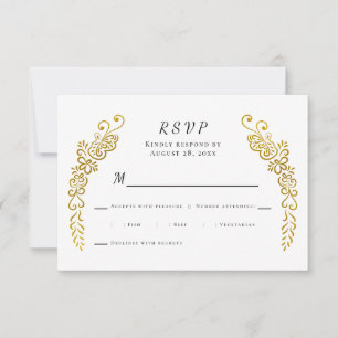 Cartons Réponse Elégant Flourish Gold Noir & blanc Mariage unique