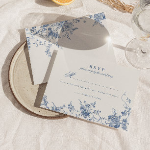 Cartons Réponse Élégant Français Vintage bleu Floral Jouy Mariage