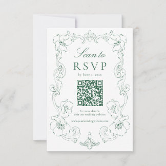 Cartons Réponse Elegant Green Ornate Floral QR Code Wedding