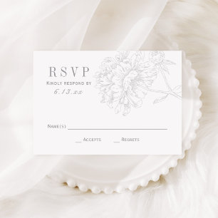 Cartons Réponse Élégant gris blanc Mariage de pivoine florale