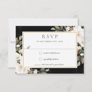 Cartons Réponse Élégant Ivoire Magnolia Coton Mariage floral