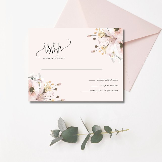 Cartons Réponse Elégant Jardin Floral Rose Mariage (Elegant Pink Floral Garden Wedding RSVP Card)