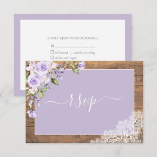 Cartons Réponse Élégant Lavande Lilac Rustique Mariage de dentelle