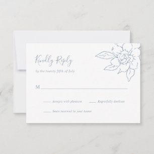 Cartons Réponse Elégant Line Art Floral Dusty Blue Mariage