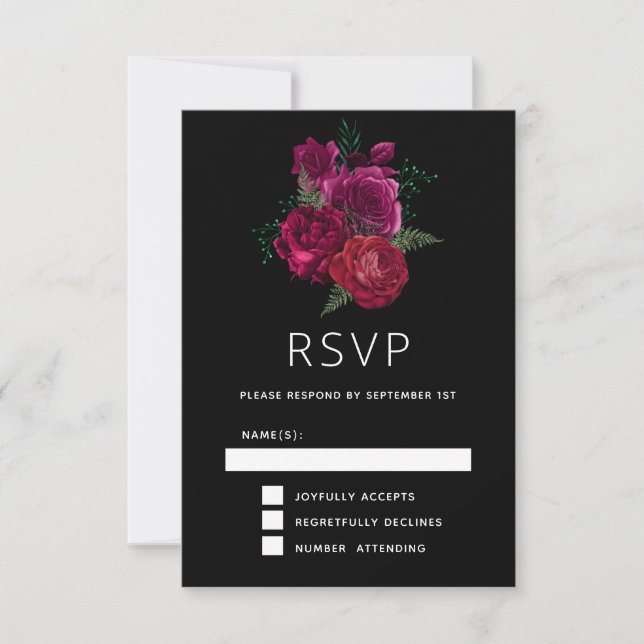 Cartons Réponse Elegant Magenta Rose Floral Bouquet (Devant)