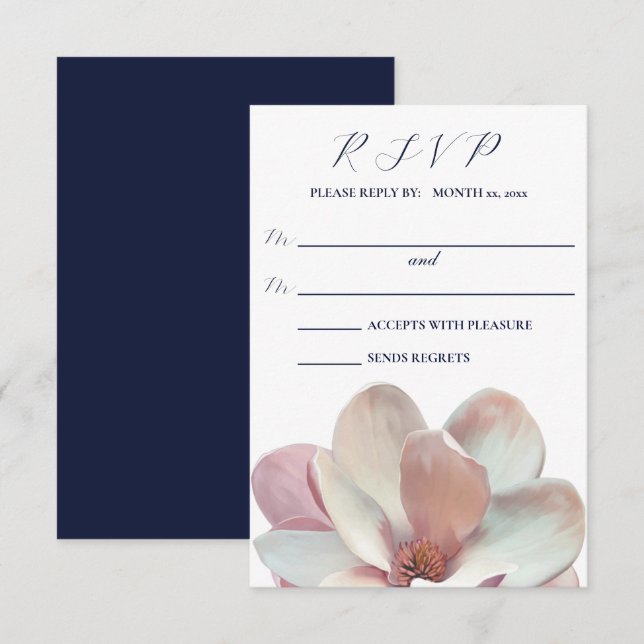 Cartons Réponse Élégant Magnolia Mariage rose et blanc (Devant / Derrière)