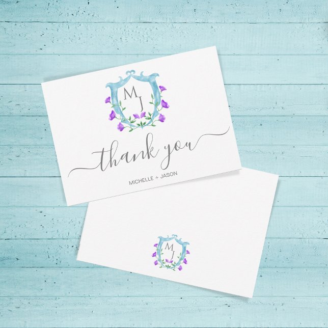 Cartons Réponse Élégant mariage aquarelle crête Floral Monogramme (Créateur téléchargé)
