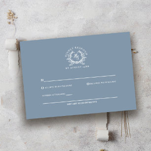 Cartons Réponse Élégant Mariage au Blason de Monogramme Bleu Pouss