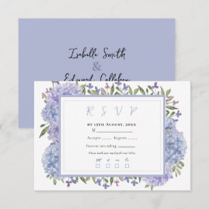 Cartons Réponse Élégant mariage aux hortensias aquarelle bleu pous