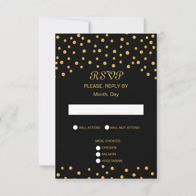 Cartons Réponse Élégant Mariage Black Gold (Devant)
