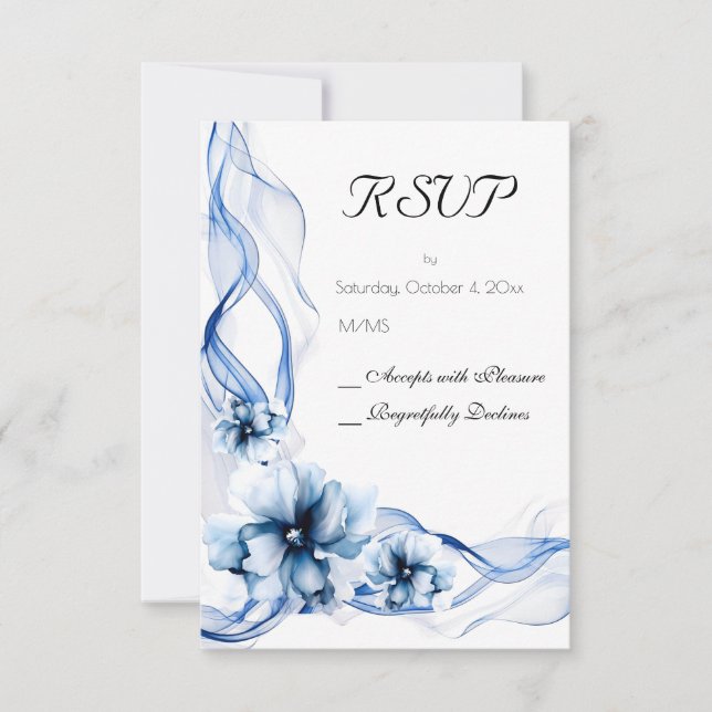 Cartons Réponse Elégant Mariage bleu bleu marine (Devant)