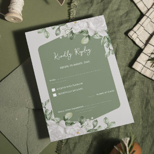 Cartons Réponse Élégant mariage botanique floral blanc vert sauge