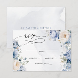 Cartons Réponse Élégant Mariage botanique moderne Dusty Blue Flora