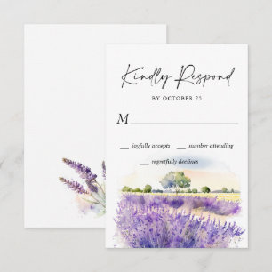 Cartons Réponse Élégant mariage champ de fleurs de lavande aquarel