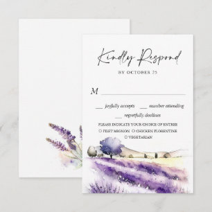 Cartons Réponse Élégant mariage champ de fleurs de lavande aquarel