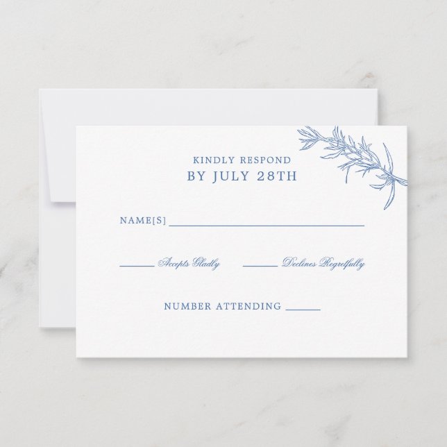 Cartons Réponse Élégant Mariage classique bleu floral (Devant)