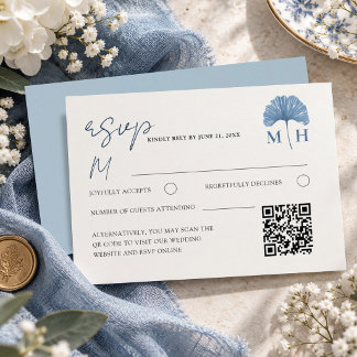 Cartons Réponse Élégant Mariage Code QR Bleu Poussiéreux