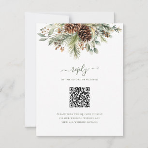 Cartons Réponse Élégant Mariage Code QR de Verdure de Pin d'Hiver