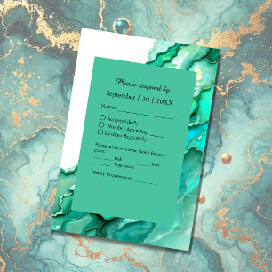 Cartons Réponse Elégant Mariage couleur marbre Turquoise Emerald