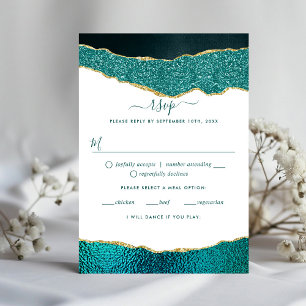 Cartons Réponse Élégant Mariage d'âge Turquoise & Or