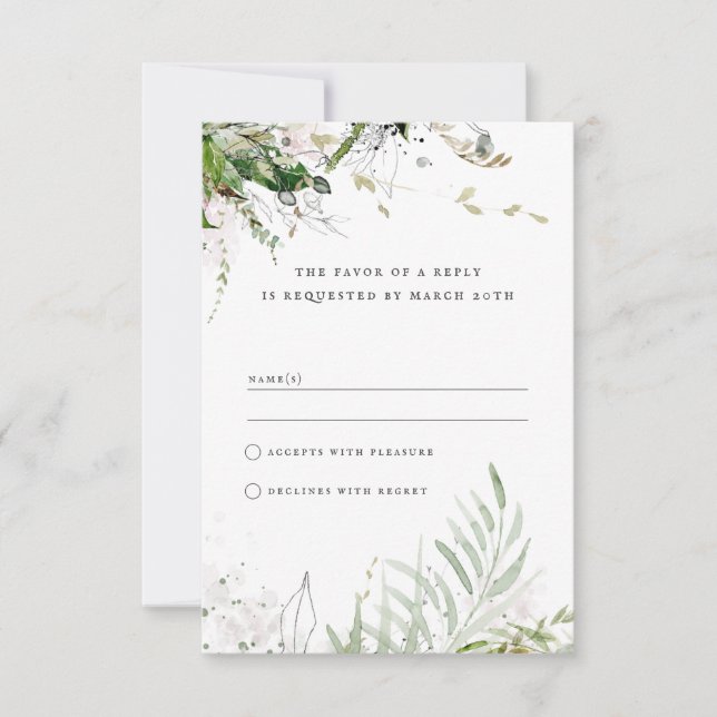 Cartons Réponse Elégant Mariage d'aquarelle de Terre verte (Devant)