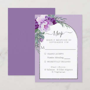 Cartons Réponse Élégant Mariage d'arc argenté violet de feuillage
