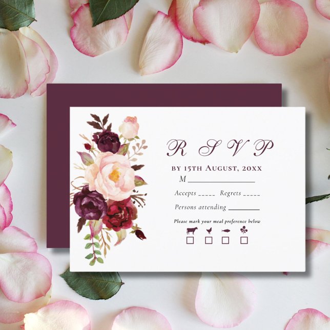 Cartons Réponse Élégant Mariage de bouquet moderne Blush & Burgund (Créateur téléchargé)