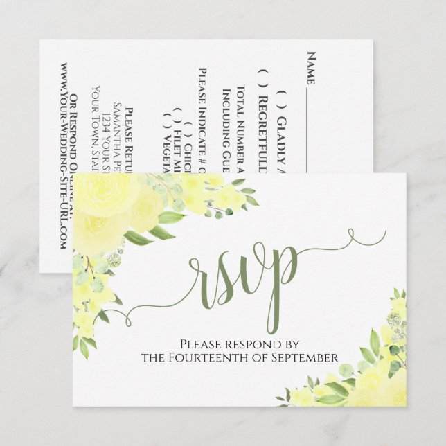 Cartons Réponse Élégant Mariage de calligraphie florale de Boho Ja (Devant / Derrière)