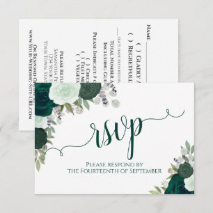 Cartons Réponse Élégant Mariage de calligraphie florale Emerald Gr