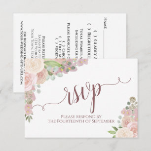 Cartons Réponse Élégant Mariage de calligraphie florale rose